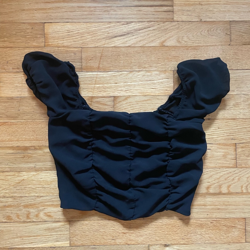 Black Satin Ruffled Tank